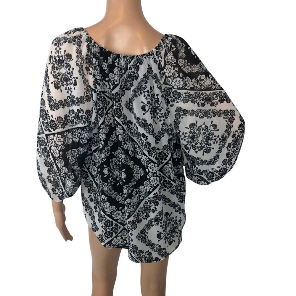 Calvin Klein Floral Bandana Print Top Shirt Size L Balloon Sleeve Boho Western - Picture 5 of 8